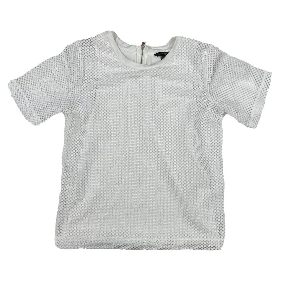 Banana Republic White Mesh Fishnet Layered S/S Blouse Lined Sz S